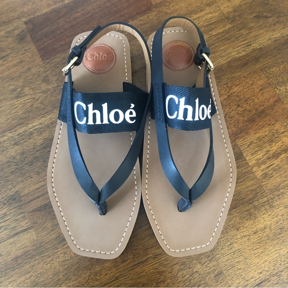 NIB $450 CHLOÉ Woody Logo Sandal (Women) in Black - size 40 EU / 10 US! - Picture 7 of 16